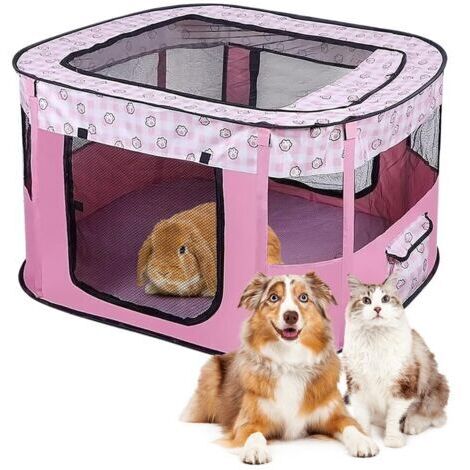 BUNTHAUS Enclos pliable pour chiots et animaux - En tissu Oxford - Tente rectangulaire pour chiens lapins cochons d'Inde et chats - Pour l'intérieur ou l'extérieur - 70 x 55 x 40 cm - Rose
