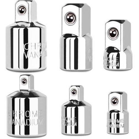 BUNTHAUS Ensemble de 6 adaptateurs et réducteurs pour douilles, 1/4\", 3/8\", 1/2\", en acier au chrome vanadium, kit d'extension/conversion pour l'entretien automobile