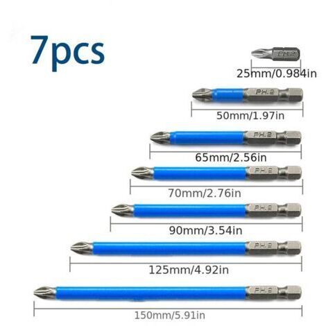 BUNTHAUS Ensemble de 7 pièces de tournevis à tête de lot antidérapant S2 lot électrique en acier Tsui tête de lot croisée électrique perceuse électrique magnétique forte perceuse électrique à tête de 