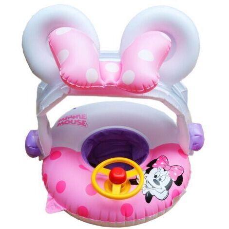 BUNTHAUS Ensoleille – Siège de piscine gonflable pour bébé 6-36 mois – PVC non toxique – Volant tournant et klaxon – Voile d'ombrage intégrée