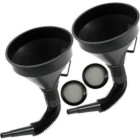 BUNTHAUS Entonnoir à huile en plastique multifonctionnel avec buse d'extension flexible pour voitures et motos, huile moteur, liquide, diesel, kérosène, essence (2 pièces noires x diamètre 17 cm)