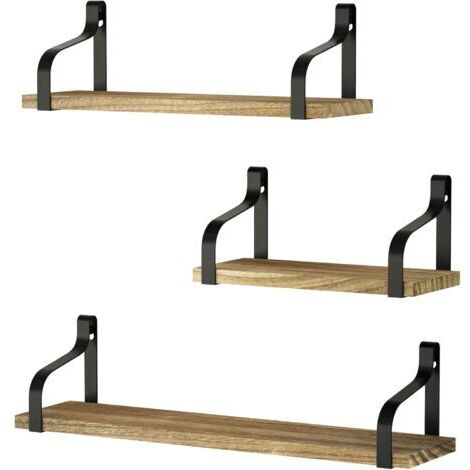 BUNTHAUS Etagères Murales Lot de 3 Etagères Flottantes en Bois et Fer Charge Maximal 20 Kg pour Salon Chambre Bureau Salle de Bains ou Cuisine, Noir Carbonisé