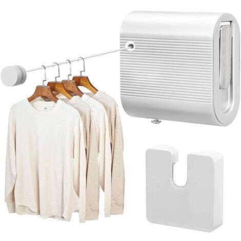BUNTHAUS Étendoir à linge rétractable en acier inoxydable 304, 4,2 m, pour intérieur, anti-affaissement, pour extérieur (balcon, salle de bain, fixation murale) (blanc)