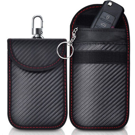 BUNTHAUS Etui Anti RFID Clé Voiture Signal Blocage Faraday Pochette Sac, Lot de 2 Pochettes Blocage Signal RFID pour Clé Voiture, Étui de Protection Anti RFID en Fibre de Carbone