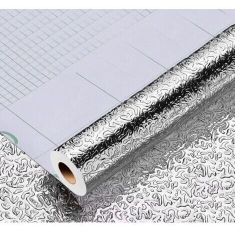 BUNTHAUS Feuille Aluminium Autocollante 40cm10M Papier Peint Imperméable Résistant à l’Huile Crédence Adhésive Décoratifs Aluminium pour Cuisine Armoire carrelage
