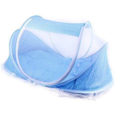 BUNTHAUS Filet de lit pour bébé, portable, pliable, en polyester, lit de voyage pour nouveau né (bleu ciel）