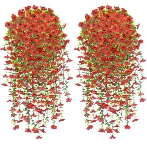 BUNTHAUS Fleur Artificielle Suspendue, 4 PCS Fleur Artificielle Extérieur, 76CM Plantes Suspendues de Simulation, Fleurs Artificielles Tombante de Mariage pour Balcon Jardin et Patio d'Extérieur, Roug
