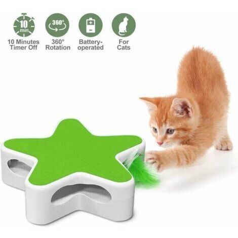 BUNTHAUS Fournitures pour animaux de compagnie Jouets pour chat Électrique Smart Self-Hi Feather Funny Cat Stick (Blanc et Vert)