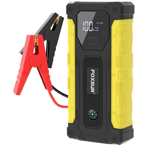 BUNTHAUS FOXSUR Jump Starter Batterie de voiture 12 V portable, boussole, éclairage, clignotant, lumière SOS pour SUV camion moto,diesel 5,0 L, essence 6,0 L peut être utilisé
