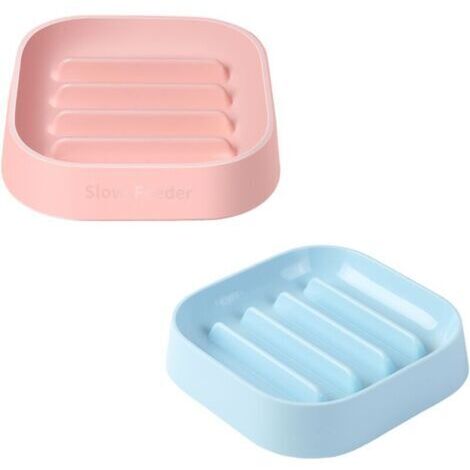 BUNTHAUS Gamelle dalimentation Lente, gamelle Chat Anti glouton, 2 pièces gamelle Anti-glouton, Fabriqué en matériau PP, Non Toxique, Anti-étouffement, Facile à Nettoyer, pour Chat, Chien (Bleu, Rose)