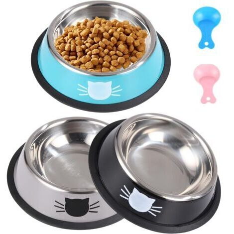 BUNTHAUS Gamelle pour Chat, 3 Pièces Gamelle Chat en Acier Inoxydable Ensemble,Gamelles d'eau pour Chatpour Chiots Hamsters Lapins Petits Animaux