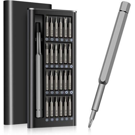 BUNTHAUS Generic Kit de tournevis de précision 25 en 1  Mini kit d'outils de réparation magnétique multifonction pour appareils électroniques, ordinateurs portables, montres et plus encore, noir, plat