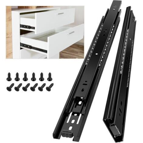 BUNTHAUS Glissiere pour tiroir 400 mm Glissière de tiroir latéral rail coulissant coulisse tiroir sortie totale à bille pour placard Noir 1 Paire(2 pièces)