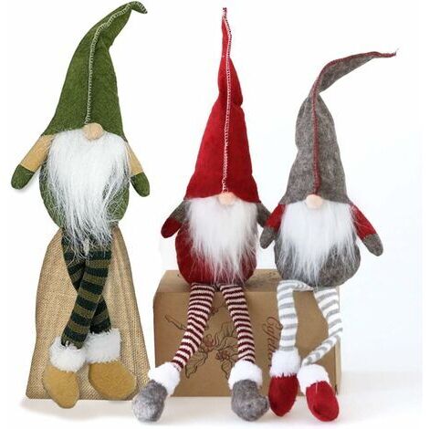 BUNTHAUS GNOME de Noel - Lot de 3 Nains de Noël - Ornements de Noël — tomte scandinave Fait Main pour décoration de Maison — Jolis Ornements de Père Noël - Matériaux de qualité supérieure - Vert, Roug