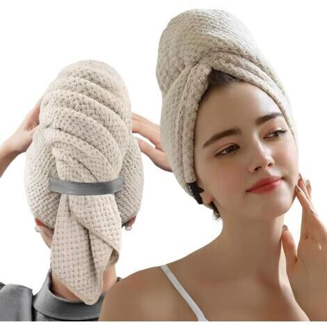 BUNTHAUS Grande Serviette deen Microfibre, ServietteSechage Rapidement Super Absorbant, Hair Towel Drying Femme Avec sangle élastique, Anti Frisottis Douce Large Hair Turban