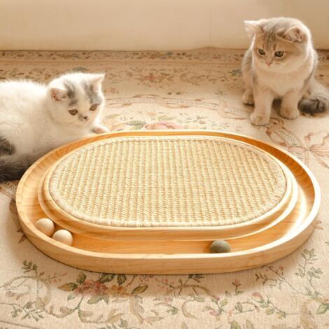 BUNTHAUS Griffoir en sisal - 2 en 1 - Jouet pour chat - Pin massif et coussin en sisal naturel et boules d'herbe - 43 x 33 x 3 cm - Tapis griffoir pour tous les chat