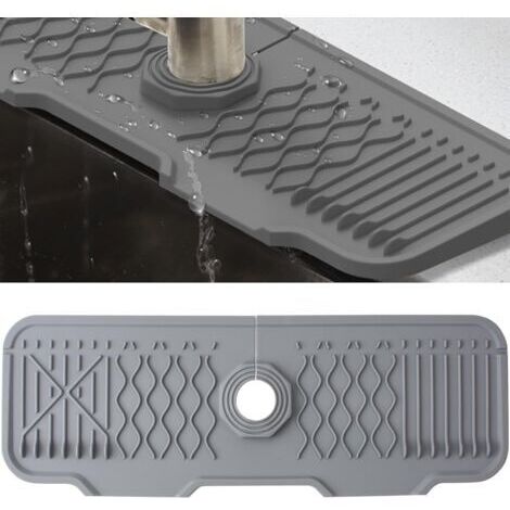 BUNTHAUS (Gris, 43 cm)Tapis de Robinet Silicone, Protection Anti Éclaboussures pour Robinet d'Évier, Plateau Anti Gouttes pour Poignée Robinets, Tapis d'Évier pour Comptoir de Cuisine et de Salle de B