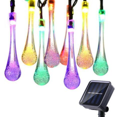 BUNTHAUS Guirlande Lumineuse Solaire Extérieur, Etanche 6M 30LED Gouttes d'eau Lampes Solaires Éclairage d'ambiance Décorative pour Jardin Maison Noël Mariage Cérémonie Fête Pelouse (Multicolore)