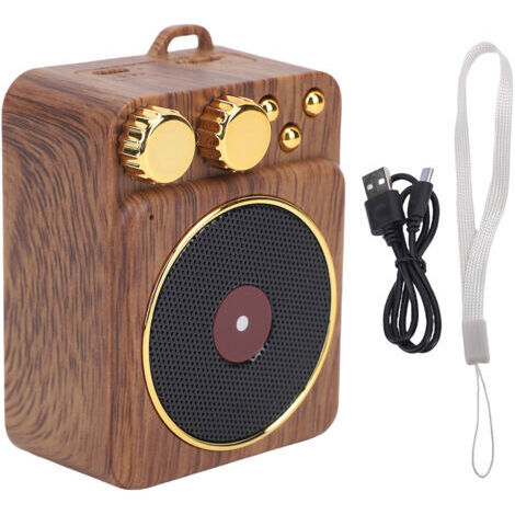 BUNTHAUS Haut-parleur de musique rétro Bluetooth V5.0, Portable, sans fil, dos magnétique, Grain de bois, boutons métalliques brillants