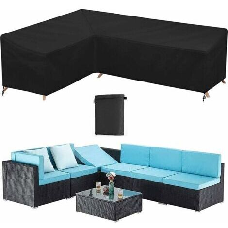 BUNTHAUS Housse Canapé D'angle Jardin Imperméable Housse Protection Pour Meubles Extérieur En Forme L Angle Bache Mobilier Terrasse 210d Anti-Uv/Vent Avec Sac Rangement, Noir,Left L 210x264x87cm