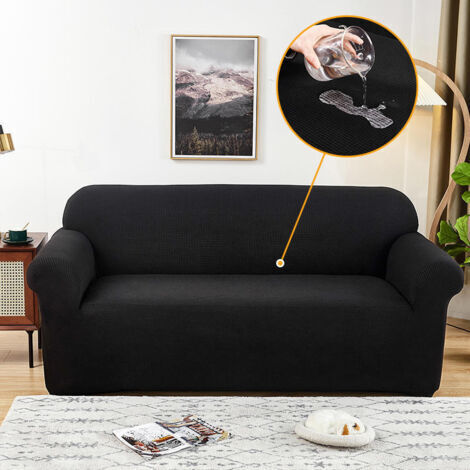 BUNTHAUS Housse Canapé Extensible 4 Places, Housse De Canapé avec Accoudoirs, Super Élastique Sofa Cover Universelle, Moderne, Antidérapante, Antisalissure, Lavable, Noir