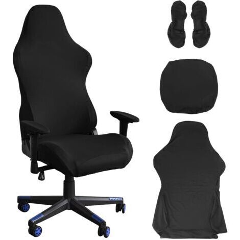 BUNTHAUS Housse de chaise de gaming - Noir - Extensible - Pour chaise de bureau - Pour ordinateur de jeu - Style racing - Chaise de bureau (noir)