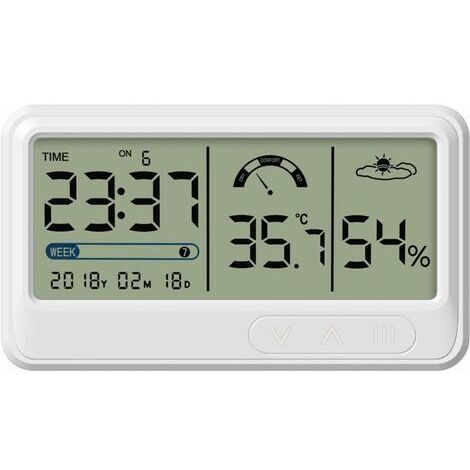 BUNTHAUS Hygromètre numérique Jauge électronique de température et d'humidité avec Affichage de l'heure et de la Date LCD Thermomètre d'intérieur Hygromètre avec Support pour Serre de Jardin