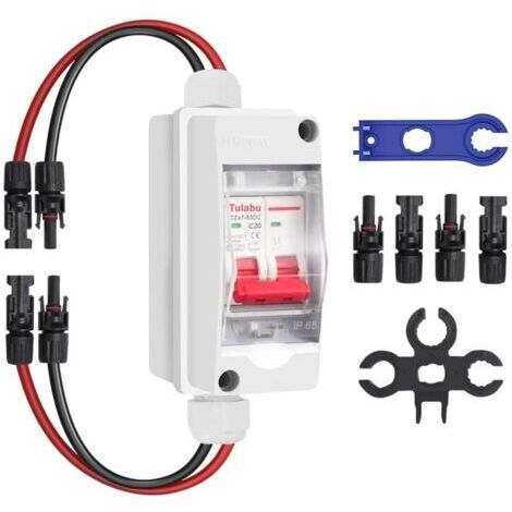 BUNTHAUS Interrupteur de Déconnexion PV DC 20 A 500 V, MCB 2P Commutateur D\\'air de Commutation de de Dissipateur de Courant Solaire, Disjoncteur Miniature avec Boîtier de Distributio