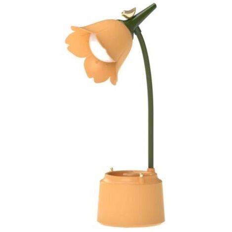 BUNTHAUS (Jaune) Lampe de bureau LED pour enfants, lampe de bureau rechargeable USB fleur et oiseau, lampe de lecture avec capteur dimmable et tactile, lampe de décoration de chambre