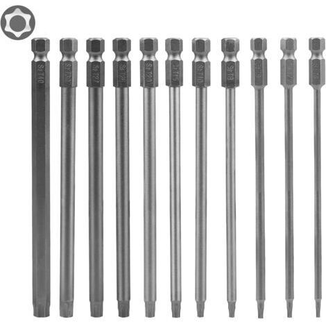 BUNTHAUS Jeu de 11 tournevis manuels, tige hexagonale Torx, 100 mm, acier allié S2, T6, T7, T8, T9, T10, T15, T20, T25, T27, T30, T40, avec embouts magnétiques