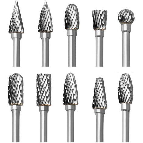 BUNTHAUS Jeu de Fraises Rotatives en Carbure, 10 pièces Double Coupe Fraises pour Dremel Accessoires avec Tige  Sculpture sur bois, Perçage, Gravure, Polissage de Métal