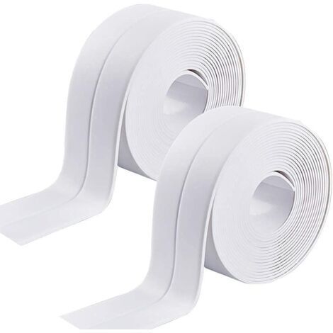 BUNTHAUS Joint Silicone Blanc Salle de Bain,2 PCS Bande Etancheite Autocollante Scellant Etanche à la Moisissure Ruban d'étanchéité de Bain pour Cuisine Mur