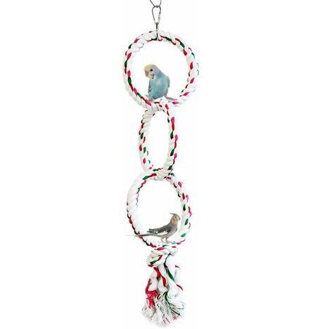 BUNTHAUS Jouet pour Oiseaux Perruche Anneau de Balançoire Perroquet Perchoir en Corde de Coton Parrot Jouets à Mâcher pour Conure calopsitte, Trois Anneaux