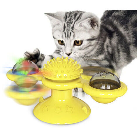 BUNTHAUS Jouets pour Chats,Jouet Interactif pour Chat,Jouet Tourbillonnant,Chat Moulin à Vent Tourne-Disque Jouet pour Chat Jouet pour Chat Scratching Tickle Crazy Game Jeu Chat Fournitures(Jaune)