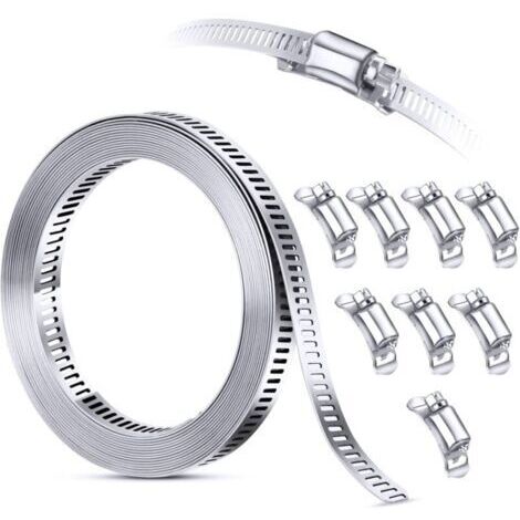 BUNTHAUS Kit d\\'assortiment de colliers de serrage en acier inoxydable 304, 3M dcoupe sur mesure + 8 attaches plus solides, grande bande d\\'engrenage vis sans fin rglable, colliers de serrage vis