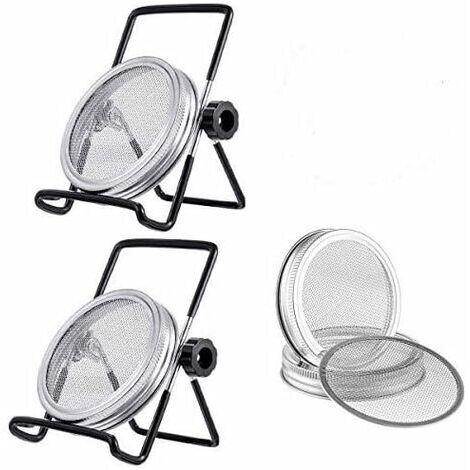BUNTHAUS Kit de 6Pcs Couvercles Germination avec 4Pcs Couvercle à Germer Écran en Acier Inoxydable et 2Pcs Supports de Germination pour Graines à Germoir (Noir)