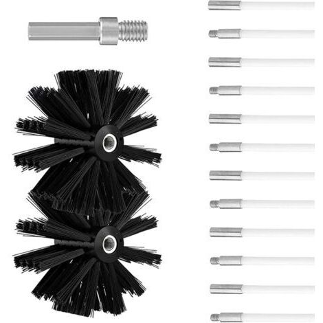 BUNTHAUS Kit de brosse de nettoyage de cheminée, diamètre 100 mm, outils de nettoyage de cheminée Le kit de brosse de cheminée comprend 9 tigres flexibles de 410 mm et 2 têtes de brosse de 100 mm de d