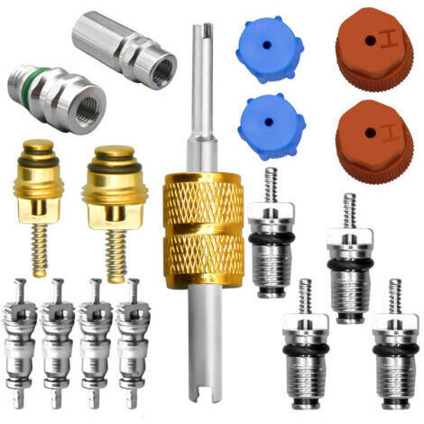 BUNTHAUS Kit de noyau de valve de climatisation, y compris système de réfrigération A/C R134a noyau de valve AC Service Port bouchon d'étanchéité outil de retrait de noyau de valve A/C vannes de servi
