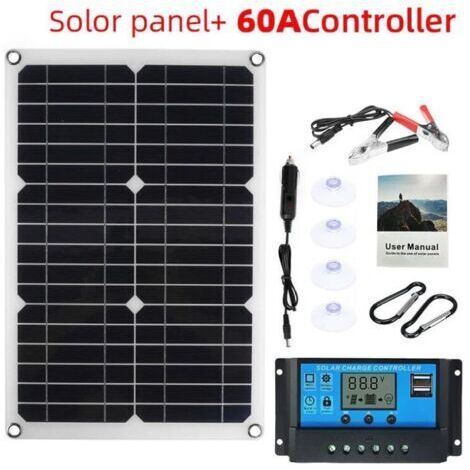 BUNTHAUS Kit de panneau solaire 20w 60a 12v contrôleur de chargeur de batterie caravane bateau extérieur