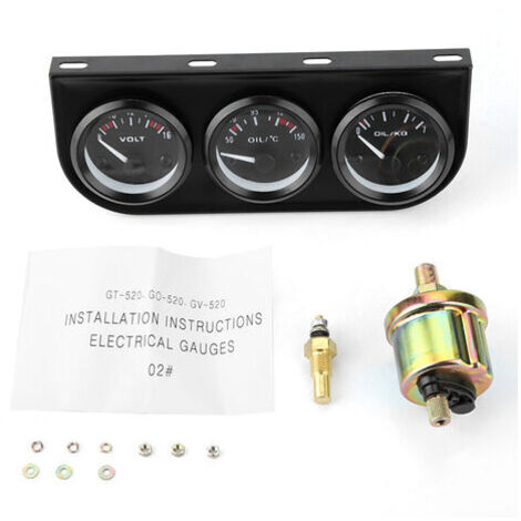 BUNTHAUS Kit de trois manomètres, manomètre de pression d'huile professionnel en alliage d'aluminium ABS 3 en 1 pour voitures 12V