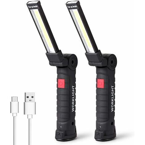 BUNTHAUS Lampe de Travail LED Lampe Torche Baladeuse LED Lampe Atelier LED Rechargeable Lampe d'Inspection Lampe de Poche Base Magnétique , Camping, d'urgence Petit,2 Pièces