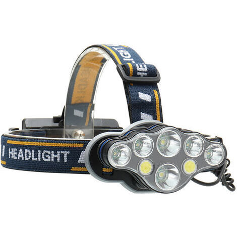 BUNTHAUS Lampe frontale LED rechargeable 8 modes, lampe frontale super lumineuse, 8 LEDs, avec voyant d'avertissement, USB et 2 piles étanches, pour camping, pêche, cave, course, randonnée [Classe éne