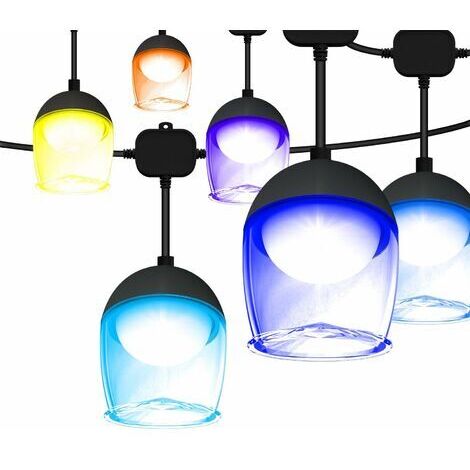 BUNTHAUS Lampe Jardin RGBIC Guirlande LED Bluetooth Luminaire Extérieur 15m Avec 15 Ampoules LED Étanche IP67 avec 40 Modes Scène