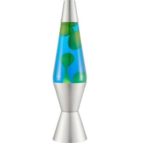 BUNTHAUS Lampe Lava, cire verte, liquide bleu, socle et capuchon argentés, lampe à mouvement de marque originale de 37CM