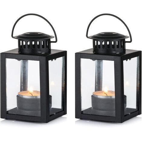 BUNTHAUS Lanternes pour Bougies Lanternes de Jardin, 2 Pièces Suspendues Petites Lanternes pour Bougie ChauffePlat, Bougeoirs Bougie Noire pour Les Événement
