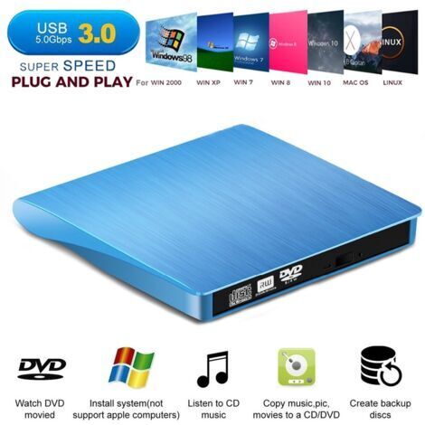BUNTHAUS Lecteur CD/DVD Externe Usb 3 0 , Bleu