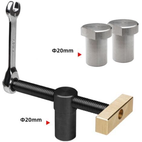 BUNTHAUS Lot de 1 Etau Etabli Avec 2 Bench Dog, Serre Joint Menuisier pour Trous de Banc de 20 mm, Pince Etau Positionnement, Clip de Bureau Réglable, Accessoire Etabli pour Fixation Rapide