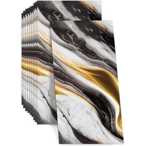 BUNTHAUS Lot de 10 autocollants pour carrelage mural, 60 x 30 cm, marbré, imperméables et résistants à l'huile, en PVC brillant, pour décoration murale dans la cuisine, la salle de bain et la maison
