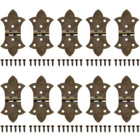 BUNTHAUS Lot de 10 charnières décoratives à rabat avec vis, bronze antique, pliables à 6 trous pour boîte en bois, armoire, boîte à bijoux