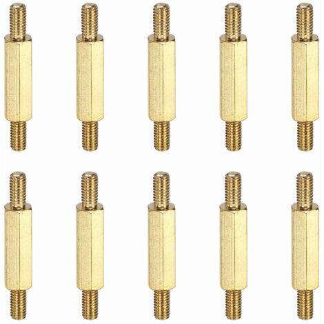 BUNTHAUS Lot de 10 écrous à double extrémité en cuivre, M3x6+15+6 mm, filetage mâle mâle à double extrémité, tête hexagonale, vis à filetage droit/gauche